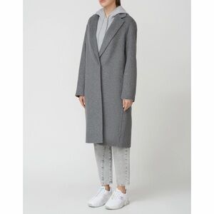 Vince Classic Wool Blend Coat Gray Collared Midi Length